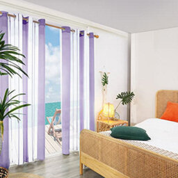 Deconovo Yarn-Dyed Voile Curtains Semi Transparent Net Curtains Eyelet Sheer Curtains, Purple 55 X 54 2 Panels - thumbnail 2