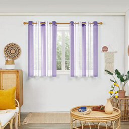Deconovo Yarn-Dyed Voile Curtains Semi Transparent Net Curtains Eyelet Sheer Curtains, Purple 55 X 54 2 Panels - thumbnail 1