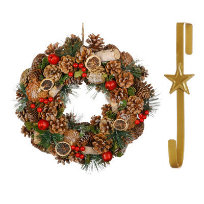 Dibor 38Cm Citrus Spice Front Door Christmas Wreath With Star Wreath Hanger - image 1