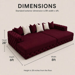 Stratus Interiors Bella Cinema Luxury Sofa For Tv Room, Plush Velvet Upholstered- Chesterfield Front And Sides - No Cupholders - Burgundy Plush - thumbnail 3