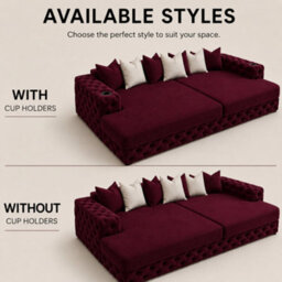 Stratus Interiors Bella Cinema Luxury Sofa For Tv Room, Plush Velvet Upholstered- Chesterfield Front And Sides - No Cupholders - Burgundy Plush - thumbnail 4