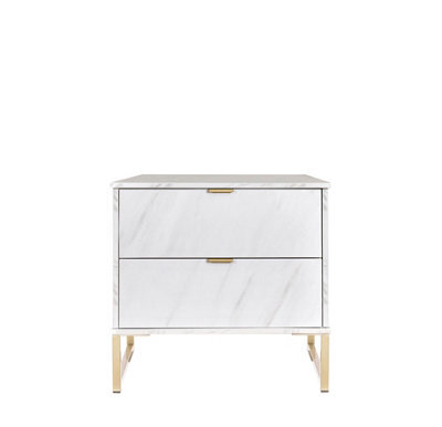 Nanjing 2 Drawer Midi Bedside Cabinet In Marble (Ready Assembled) - image 1