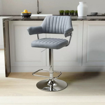 Xample Cortez Light Grey Faux Leather Bar Stools Set Of 2 -Adjustable Gas Lift, 360 Swivel, Chrome Base With Footrest, Modern Pu Seats - image 1