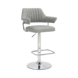Xample Cortez Light Grey Faux Leather Bar Stools Set Of 2 -Adjustable Gas Lift, 360 Swivel, Chrome Base With Footrest, Modern Pu Seats - thumbnail 5