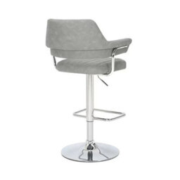 Xample Cortez Light Grey Faux Leather Bar Stools Set Of 2 -Adjustable Gas Lift, 360 Swivel, Chrome Base With Footrest, Modern Pu Seats - thumbnail 7