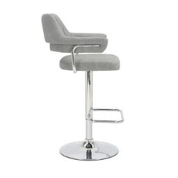 Xample Cortez Light Grey Faux Leather Bar Stools Set Of 2 -Adjustable Gas Lift, 360 Swivel, Chrome Base With Footrest, Modern Pu Seats - thumbnail 6