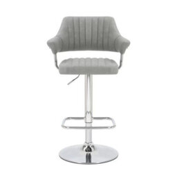 Xample Cortez Light Grey Faux Leather Bar Stools Set Of 2 -Adjustable Gas Lift, 360 Swivel, Chrome Base With Footrest, Modern Pu Seats - thumbnail 4
