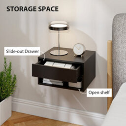 Homcom Floating Nightstands Set Of 2, Bedside Table W/ Drawer And Open Shelf - thumbnail 6
