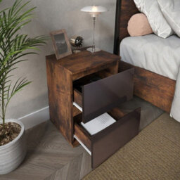 Urbn-Living Urbnliving 49Cm Height Glossy 2 Drawers Bedside Cabinet Chest Of Drawers With Smooth Metal Runner Rustic Brown & Grey - thumbnail 3