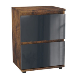 Urbn-Living Urbnliving 49Cm Height Glossy 2 Drawers Bedside Cabinet Chest Of Drawers With Smooth Metal Runner Rustic Brown & Grey