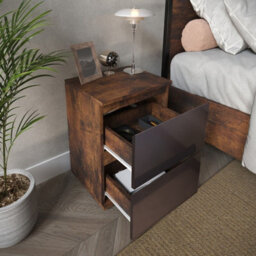Urbn-Living Urbnliving 49Cm Height Glossy 2 Drawers Bedside Cabinet Chest Of Drawers With Smooth Metal Runner Rustic Brown & Grey - thumbnail 2