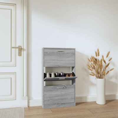 Vidaxl Shoe Cabinet Grey Sonoma 59X17X108 Cm Engineered Wood - image 1