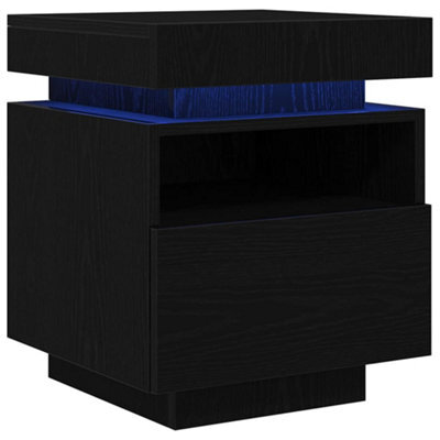 Berkfield Modern Bedside Cabinet With Led Lights 2 Pcs Black Oak 40X39X48,5 Cm - image 1