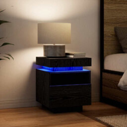 Berkfield Modern Bedside Cabinet With Led Lights 2 Pcs Black Oak 40X39X48,5 Cm - thumbnail 5