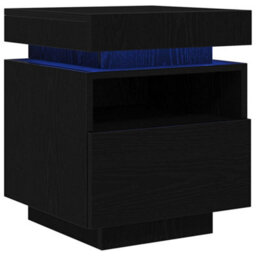 Berkfield Modern Bedside Cabinet With Led Lights 2 Pcs Black Oak 40X39X48,5 Cm - thumbnail 1