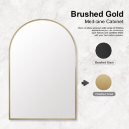 Keepreaper Sleek Arch Bathroom Mirror Cabinet Brushed Gold Metal Framed Wall Mounted 42X68 Bathroom Cabinet - thumbnail 9