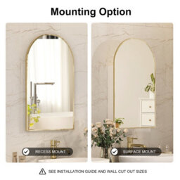 Keepreaper Sleek Arch Bathroom Mirror Cabinet Brushed Gold Metal Framed Wall Mounted 42X68 Bathroom Cabinet - thumbnail 2