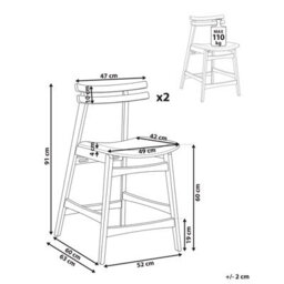 Beliani Set Of 2 Bar Chairs Cynthiana Wood Brown/ Off-White - thumbnail 3