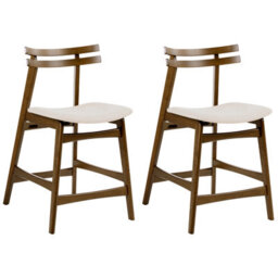 Beliani Set Of 2 Bar Chairs Cynthiana Wood Brown/ Off-White - thumbnail 1