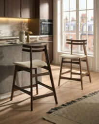 Beliani Set Of 2 Bar Chairs Cynthiana Wood Brown/ Off-White - thumbnail 2