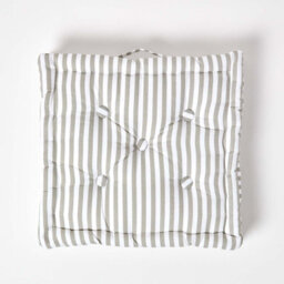 Homescapes Cotton Light Grey Thin Stripe Floor Cushion, 40 X 40 Cm - thumbnail 3