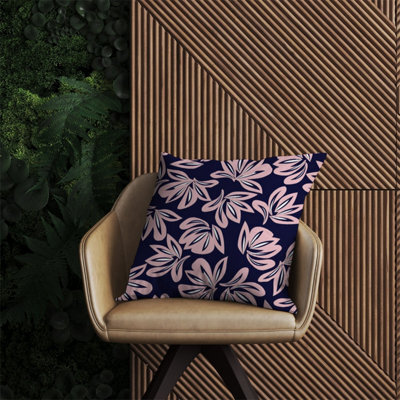 Warren Reed Designer Pink Navy Floral Botanical Pattern Outdoor Cushion 60Cm X 60Cm