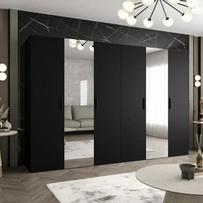 Arte Bari Ii Hinged Door Wardrobe 300Cm In Black - Dramatic, Mirrored Storage For The Modern Trendsetter - image 1