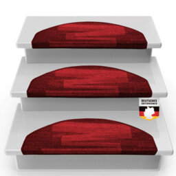 Floordirekt Via Veneto Self Adhesive Edged Velour Stair Tread Mat For Indoor Stairs Semicircular Red 23.5 X 65 Cm