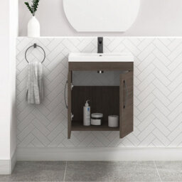 Royal Bathrooms Turin Grey Elm 500mm Wall Hung Vanity Unit 2 Door With Mid-Edge Basin Sink & Matt Black Handles - thumbnail 3