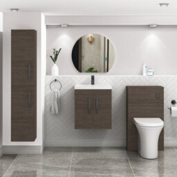 Royal Bathrooms Turin Grey Elm 500mm Wall Hung Vanity Unit 2 Door With Mid-Edge Basin Sink & Matt Black Handles - thumbnail 4