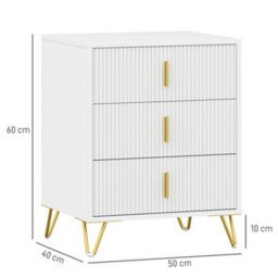 Homcom 3 Drawer Dresser Set Of 2, Chest Of Drawers Storage Cabinet, White - thumbnail 3