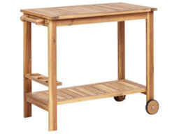 Wyld And Coco Arborlux Garden Serving Cart 47 X 90 Cm Acacia 2-Tier Wheeled Trolley - thumbnail 3