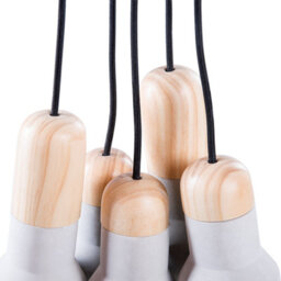 Wyld And Coco 5-Light Concrete Pendant Cluster With Pine Accents - Industrial Retro Lighting For Dining And Living Rooms - thumbnail 5