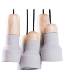 Wyld And Coco 5-Light Concrete Pendant Cluster With Pine Accents - Industrial Retro Lighting For Dining And Living Rooms - thumbnail 1