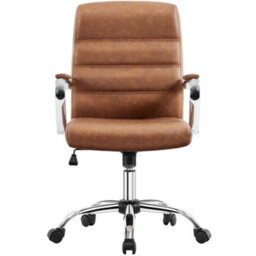 Yaheetech Height Adjustable Pu Leather Office Chair With Armrests - Retro Brown - thumbnail 1