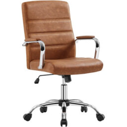 Yaheetech Height Adjustable Pu Leather Office Chair With Armrests - Retro Brown - thumbnail 2