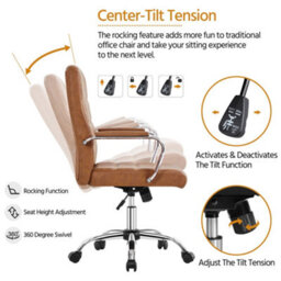 Yaheetech Height Adjustable Pu Leather Office Chair With Armrests - Retro Brown - thumbnail 5