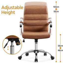 Yaheetech Height Adjustable Pu Leather Office Chair With Armrests - Retro Brown - thumbnail 6