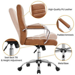 Yaheetech Height Adjustable Pu Leather Office Chair With Armrests - Retro Brown - thumbnail 4
