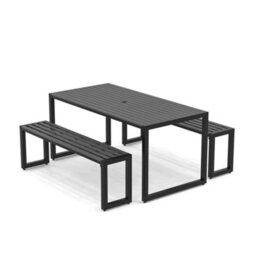 Living And Home Outdoor Wooden And Metallic Garden Dining Set Coffee Table And Benches Set With Umbrella Hole 150Cm - thumbnail 4