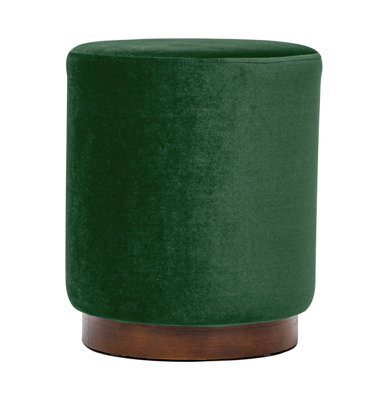 Nordlys Green Velvet Pouf With Wooden Base Vintage Style Living Room - image 1