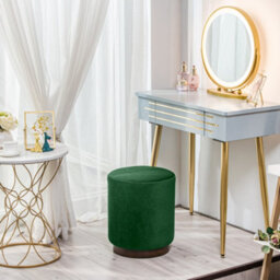 Nordlys Green Velvet Pouf With Wooden Base Vintage Style Living Room - thumbnail 3