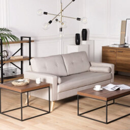 Beliani Aurora Industrial Side Table, Dark Brown Veneer Top, Black Legs, 60 X 60 Cm - thumbnail 2