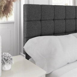 Double (135X190Cm) Upholstered Bed With Adjustable Linen Tufted Square Headboard Dark Grey - thumbnail 3