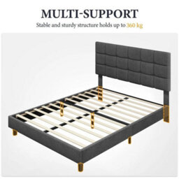 Double (135X190Cm) Upholstered Bed With Adjustable Linen Tufted Square Headboard Dark Grey - thumbnail 6