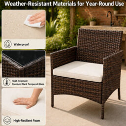 4-Piece Rattan Loveseat Set Outdoor Garden Sofa+2 Armchairs & Table Brown Wicker - thumbnail 4
