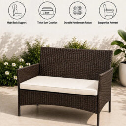 4-Piece Rattan Loveseat Set Outdoor Garden Sofa+2 Armchairs & Table Brown Wicker - thumbnail 3