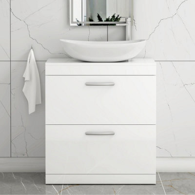 Royal Bathrooms Turin 600mm Freestanding Bathroom Vanity Unit With Sink 2 Drawer Gloss White & Cesar Countertop Basin - image 1