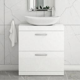 Royal Bathrooms Turin 600mm Freestanding Bathroom Vanity Unit With Sink 2 Drawer Gloss White & Cesar Countertop Basin - thumbnail 1