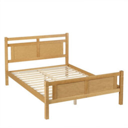 Abrihome 4Ft6 Double Wooden Bed (135X190Cm) In Natural Wood Finish With Rattan Headboard - thumbnail 8